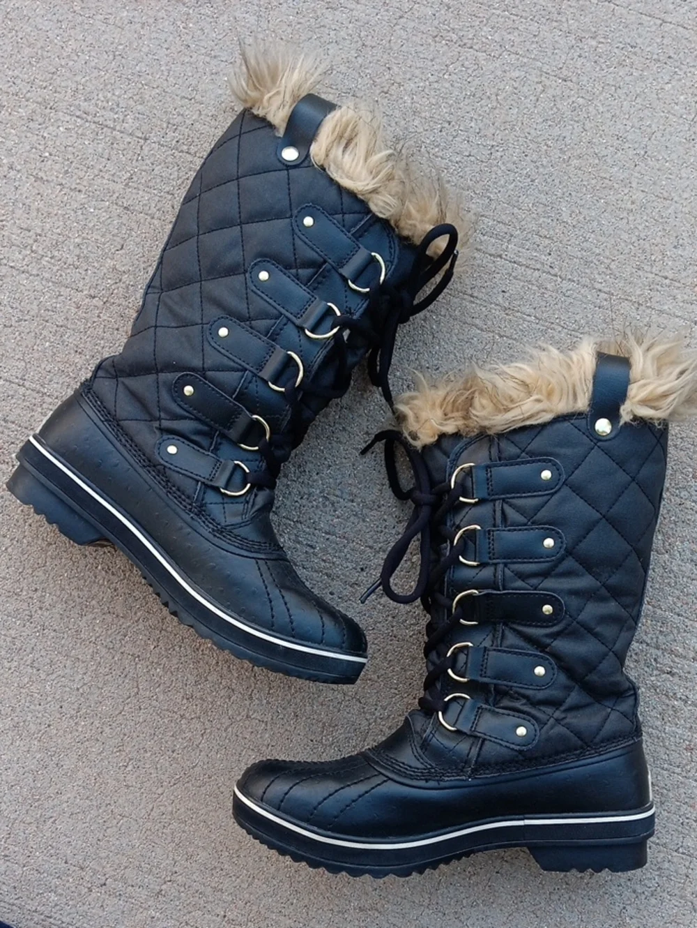 Sorel Tofino Canvas Black Winter Boots Fur Trim Womens Size 7